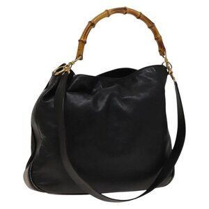 Authentic GUCCI Bamboo Shoulder Bag Leather 2way Black Gold 001 1577